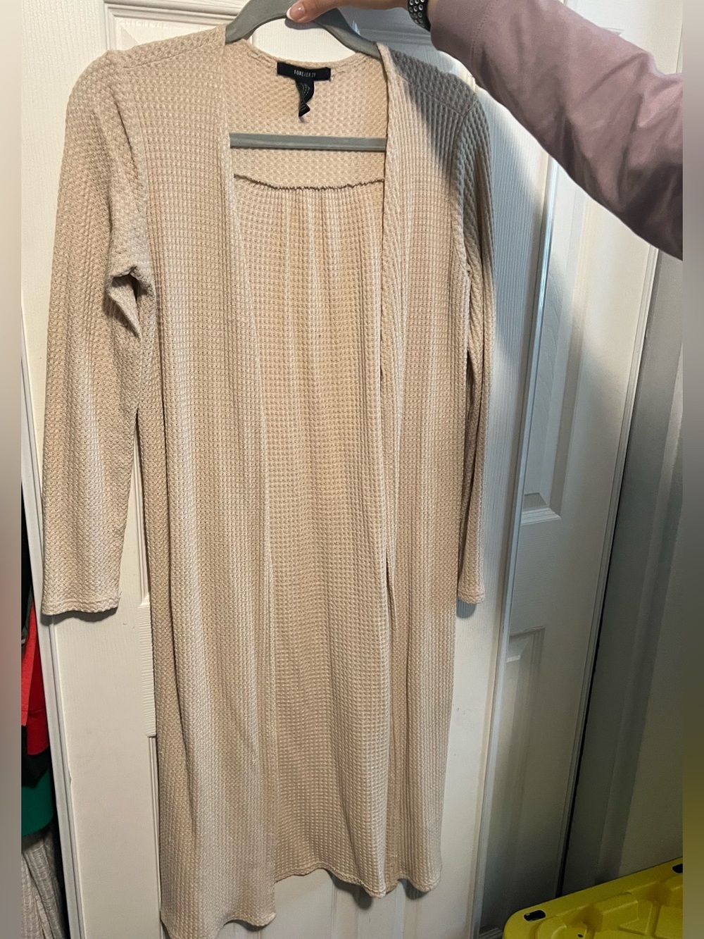 Forever 21 Beige Waffle-Knit Long Cardigan